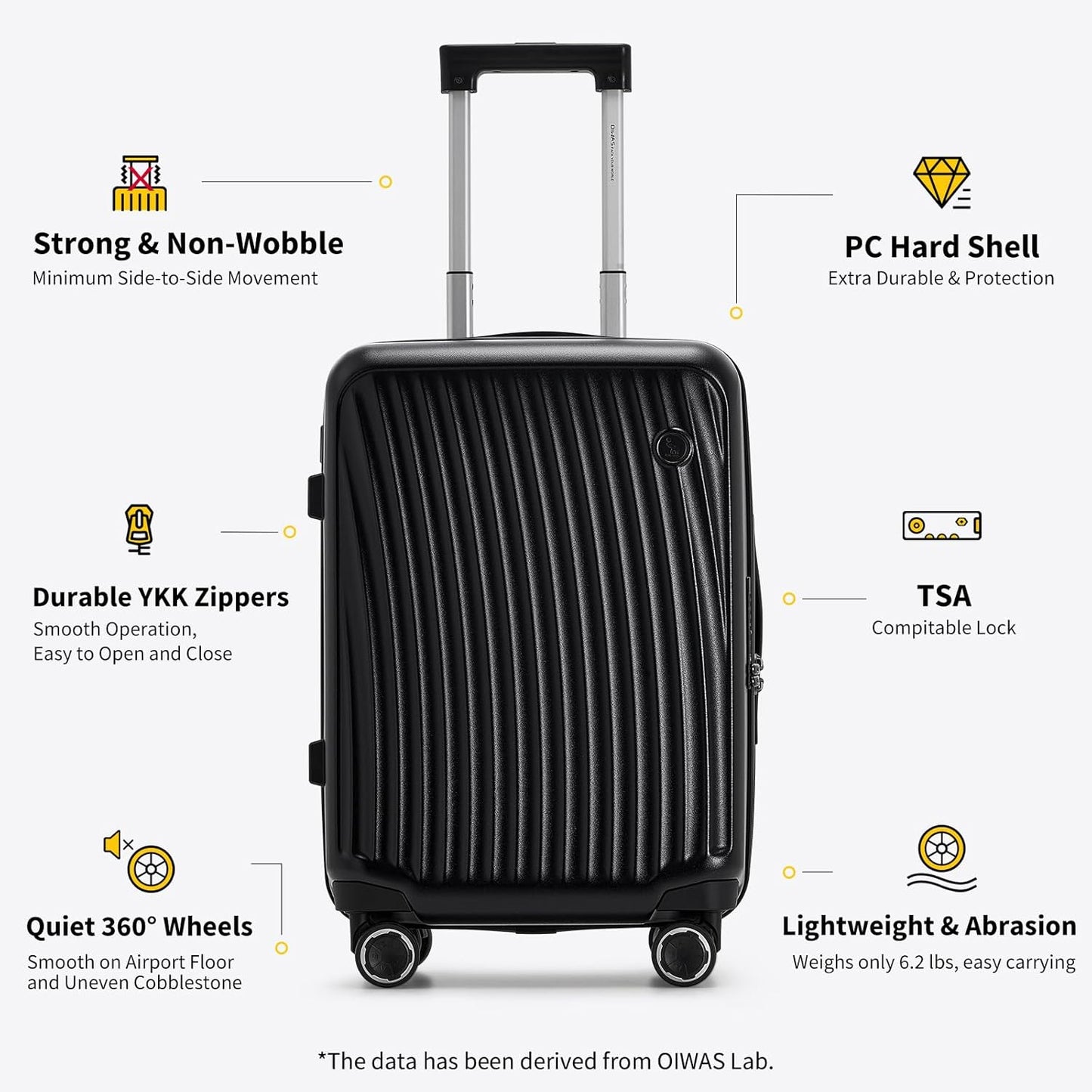 20 Inch Carry On Luggage, Hard Shell Suitcases with 8 Spinner Wheel