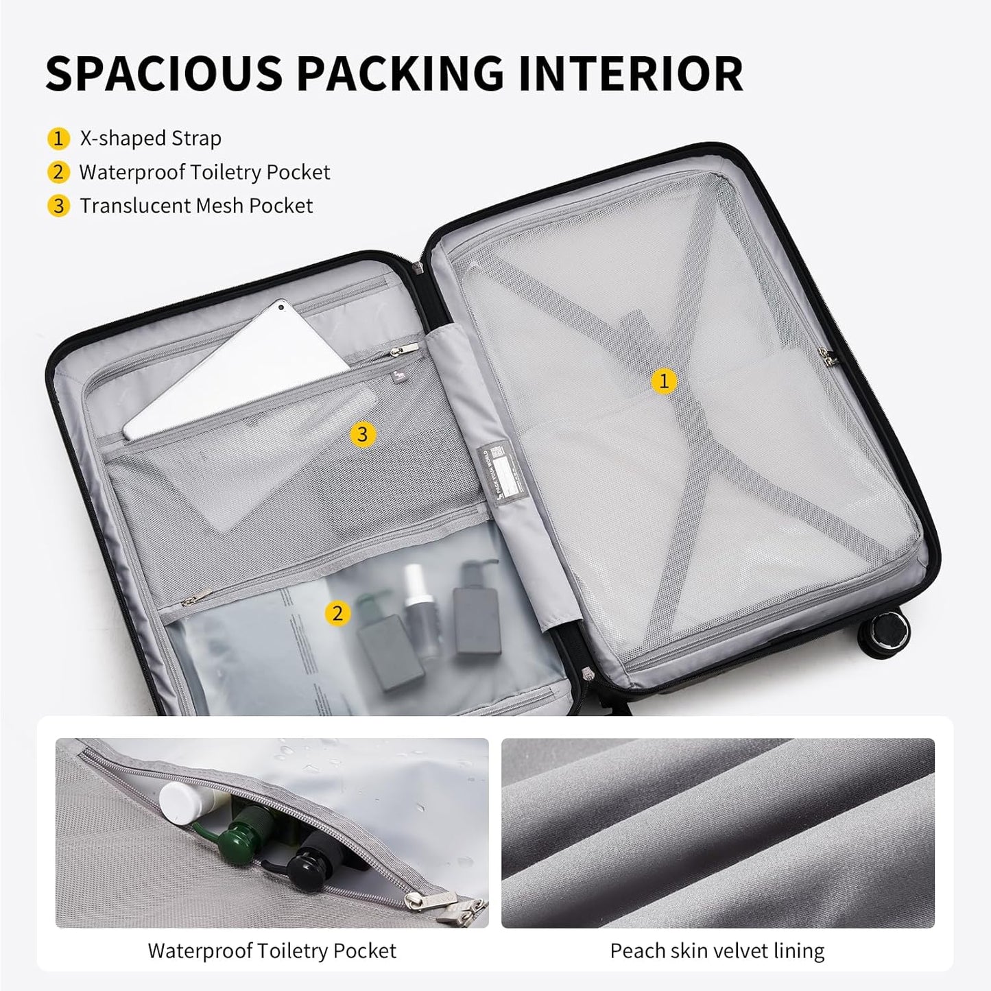 20 Inch Carry On Luggage, Hard Shell Suitcases with 8 Spinner Wheel