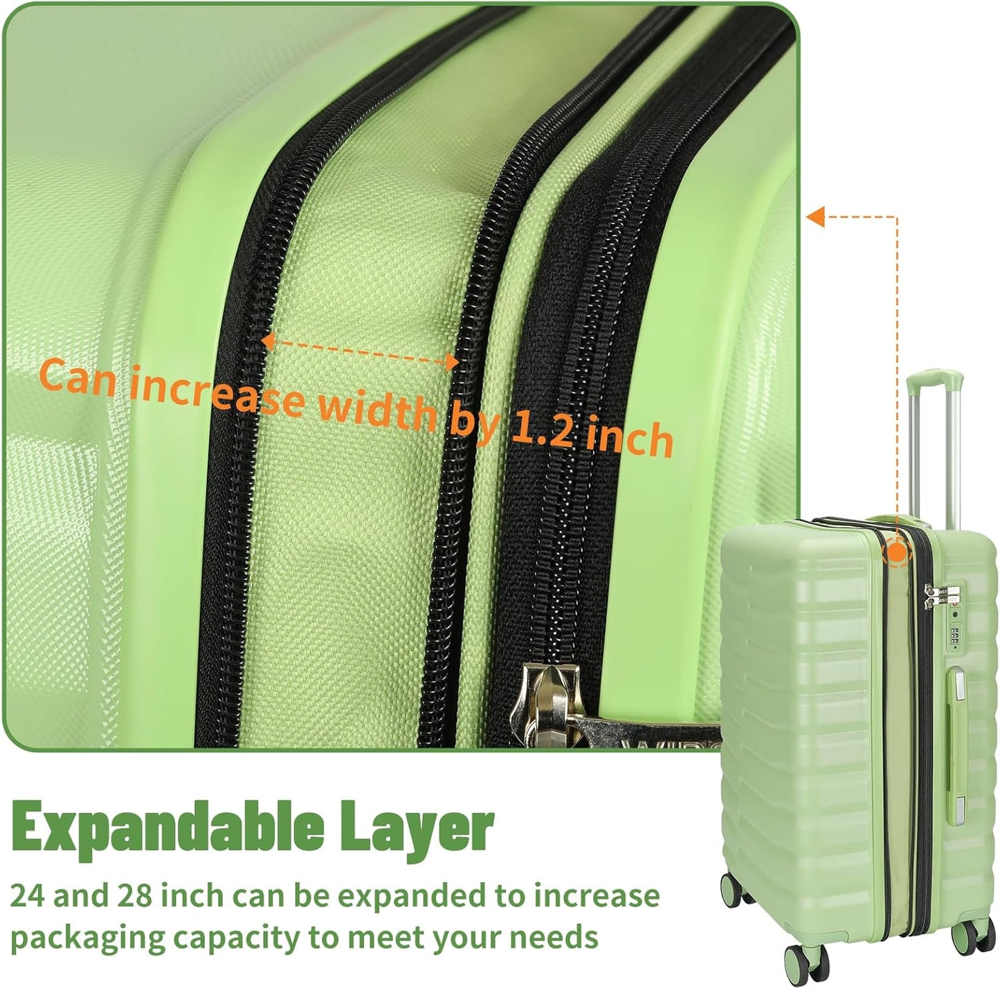 3-Piece Travel Suitcase ABS+PC Hardshell Luggage Set with TSA Lock
