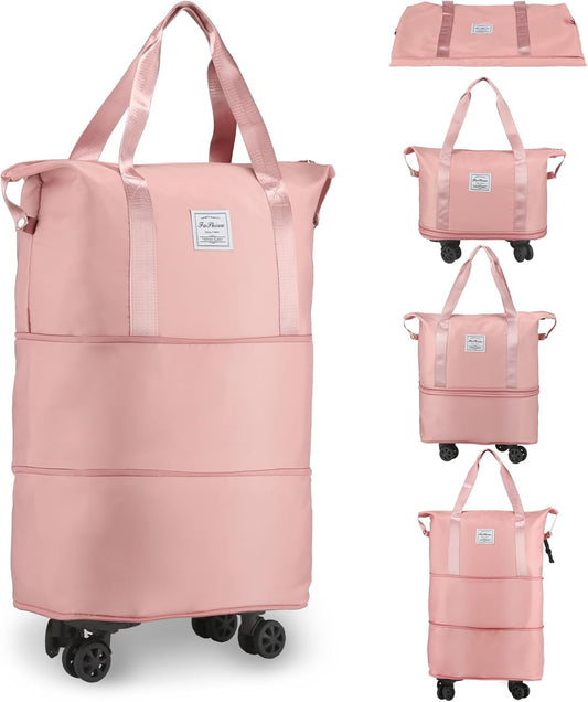 Expandable Foldable Duffle Bag for Travel, Pink